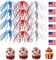 200-Piece 4th of July Cupcake Toppers and Cocktail Picks, Patriotic Firework and American Flag Toothpicks for Independence Day, Fruit Skewers, Party Drinks, and Red White & Blue Decorations